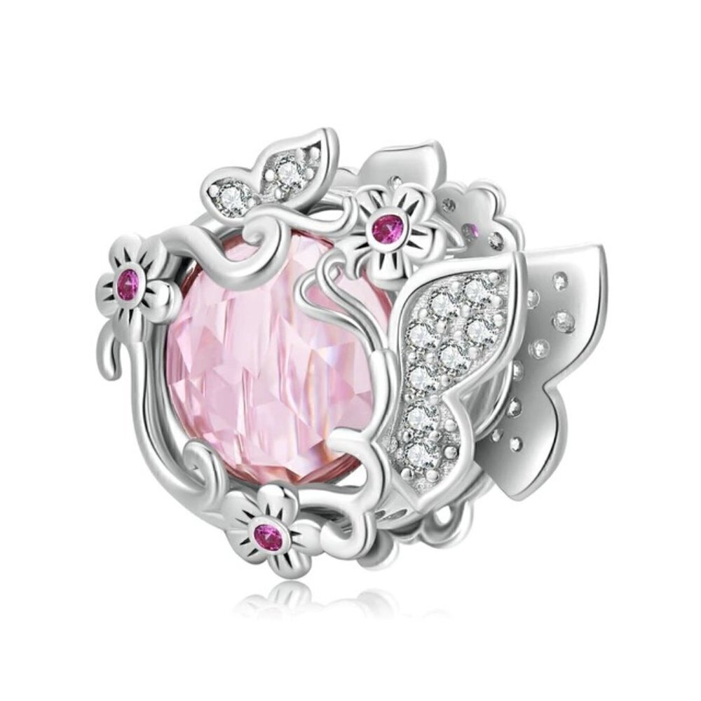 Sterling Silver Cubic Zirconia Butterfly Flower Garden Charm